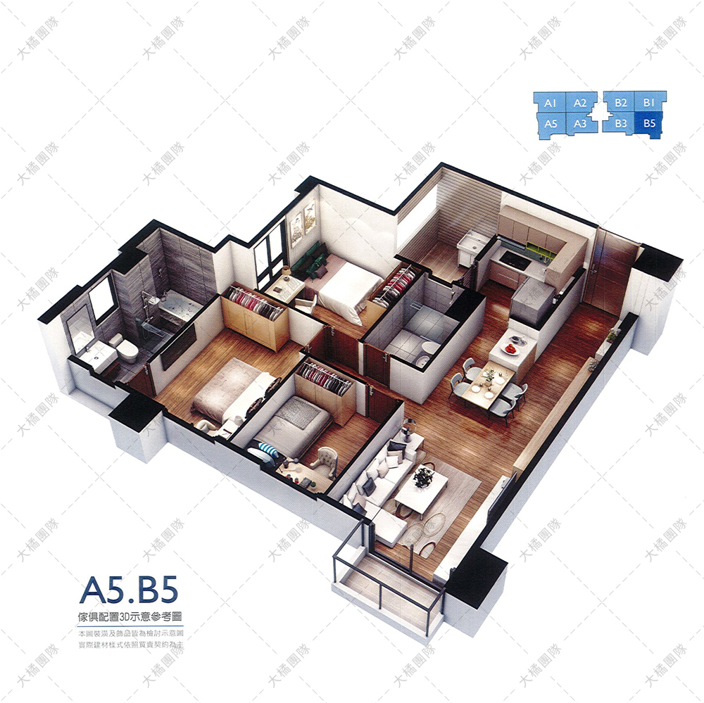 創研逸品-A5、B5戶 家具配置圖