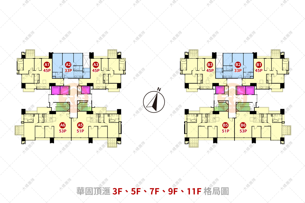 華固頂匯-3F、5F、7F、9F、11F格局圖
