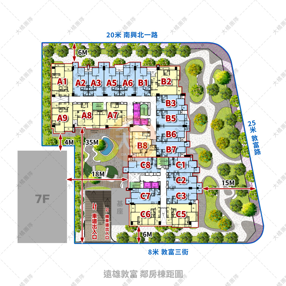 遠雄敦富-鄰房棟距圖